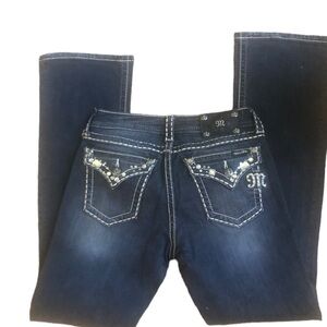 Miss Me Bling Jeans 27X32”Dark Denim Stretch Boot Cut Embellished Back Pockets